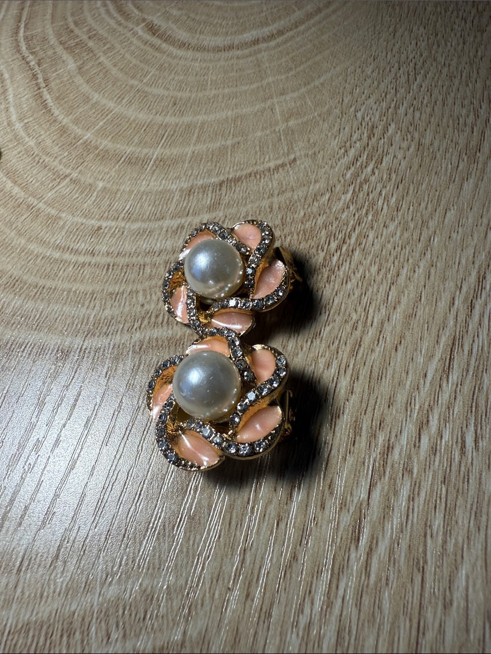 Gold-Plated Pink Enamel Faux Pearl Clip-On Earrings